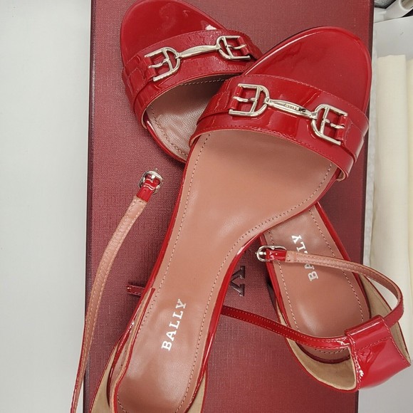 bally cloto calf patent leather women shoes sandals lipstick bnwt - Picture 6 of 12